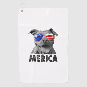 Pit Bull 4th of July Merica Men American Flag Sung Golf Towel