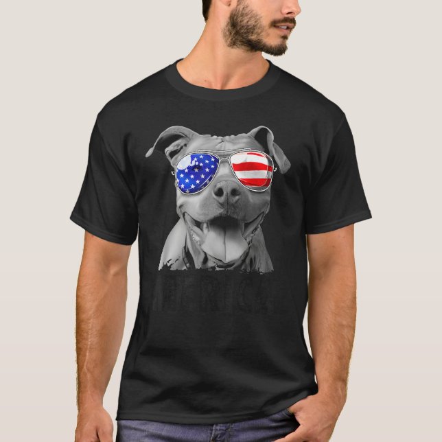 Pit Bull 4th Of July Merica Men American Flag Sung T-Shirt (Front)