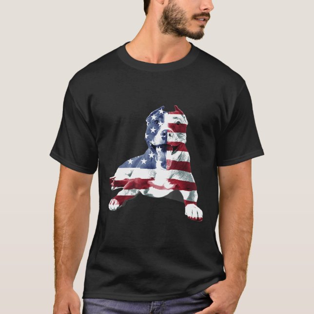 Pit Bull American Flag Usa Dog Lover T-Shirt (Front)