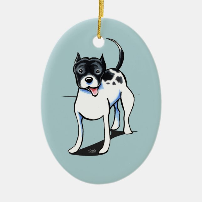 Pit Bull APBT Black White Ceramic Tree Decoration (Front)