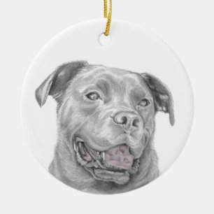 Pit Bull Art Drawing Ceramic Tree Decoration