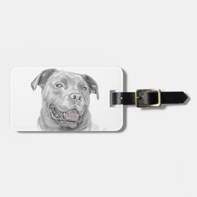 Pit Bull Art Drawing Luggage Tag (Front Horizontal)