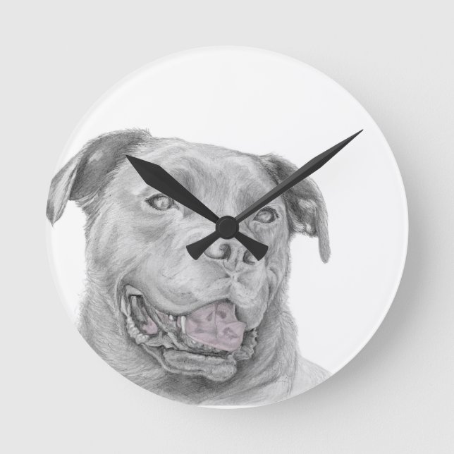 Pit Bull Art Drawing Round Clock (Front)