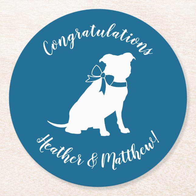 Pit Bull Baby Shower Pitbull Dog Blue Boy Round Paper Coaster (Front)