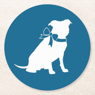 Pit Bull Baby Shower Pitbull Dog Blue Boy Round Paper Coaster