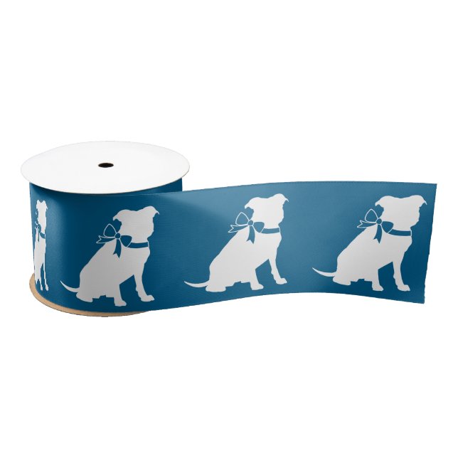 Pit Bull Baby Shower Pitbull Dog Blue Boy Satin Ribbon (Spool)