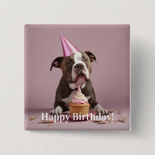 Pit Bull Birthday Celebration  15 Cm Square Badge