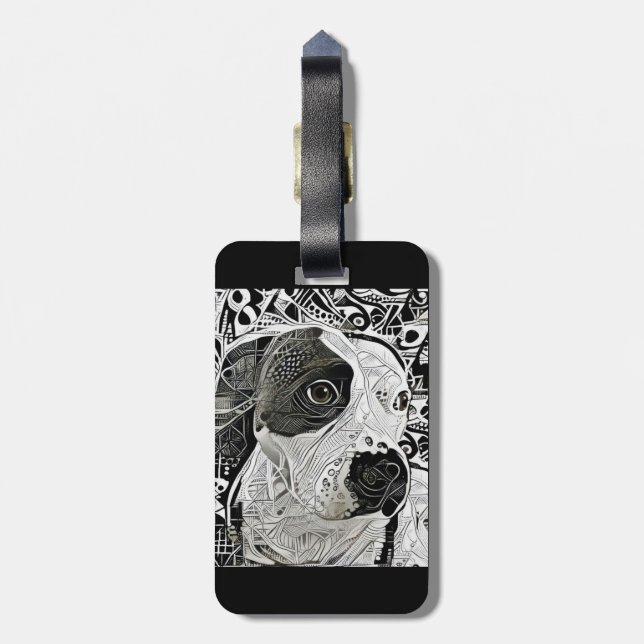 Pit Bull Black and White design  Luggage Tag (Back Vertical)