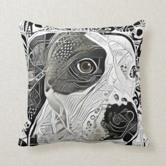 Pit Bull Black and White design pillow line drawin