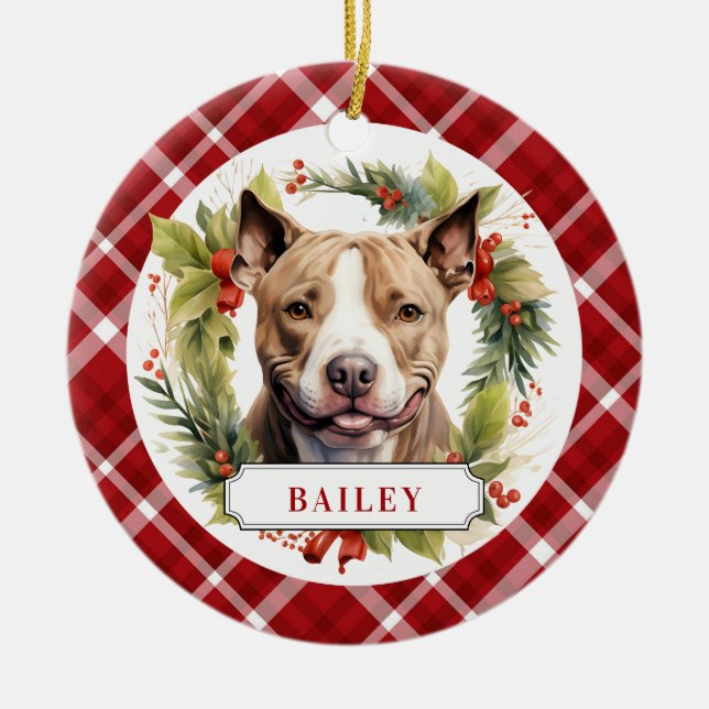Pit Bull Ceramic Circle Ornament (Front)