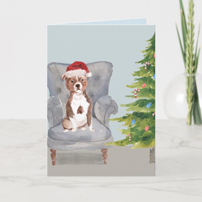 Pit Bull Christmas Card, Holiday Card with Dog (Front)