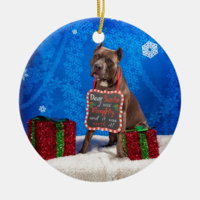 Pit-Bull Christmas Ceramic Tree Decoration (Front)