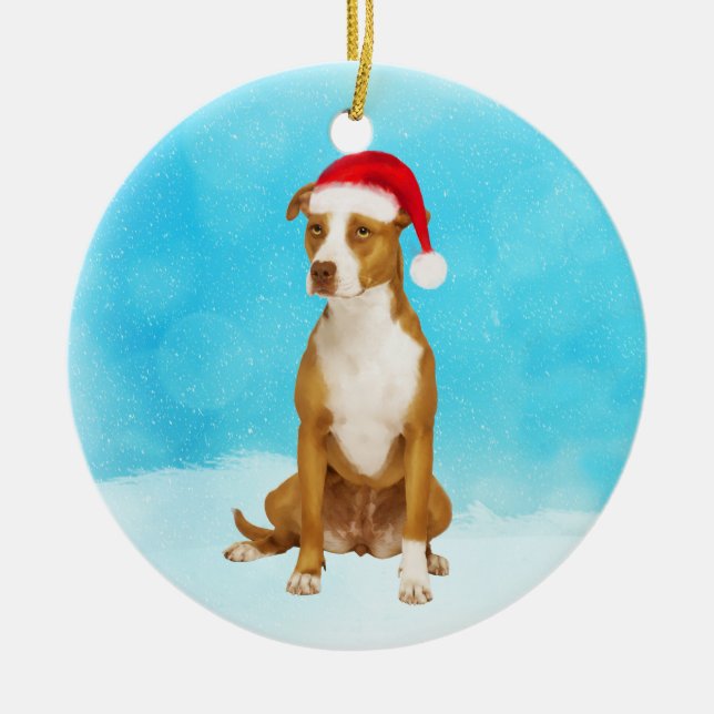 Pit Bull Christmas Round Ornament (Front)