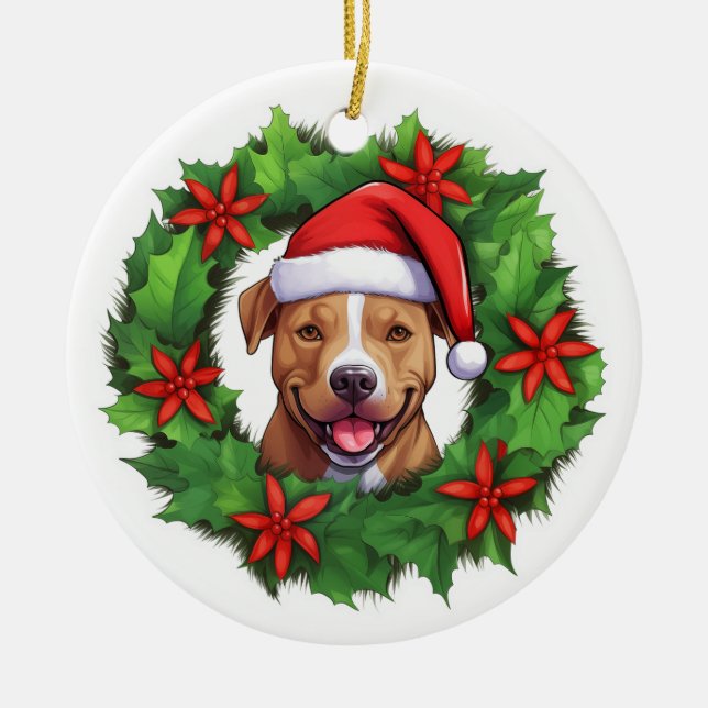 Pit Bull Christmas Wreath Ornament (Front)