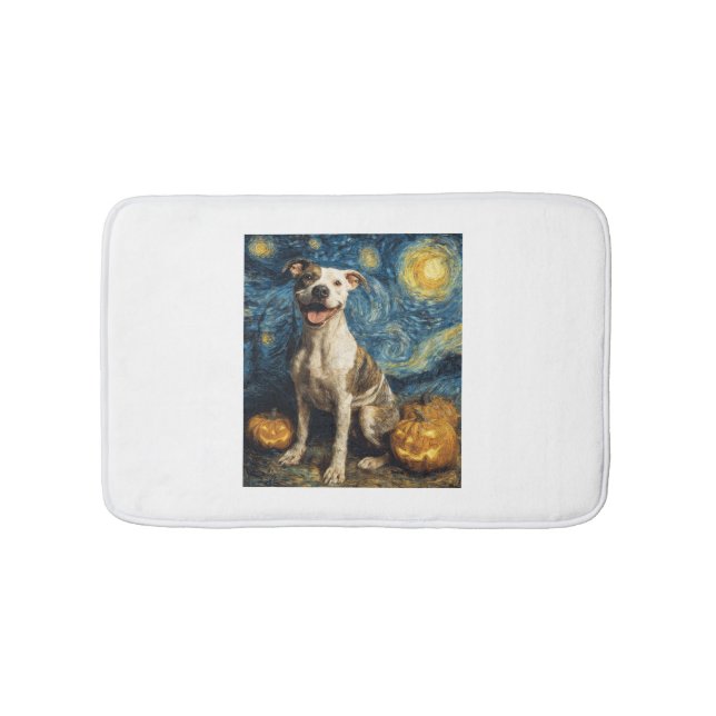 Pit Bull Cute Dog Halloween Jack O Lantern Pumpkin Bath Mat (Front)