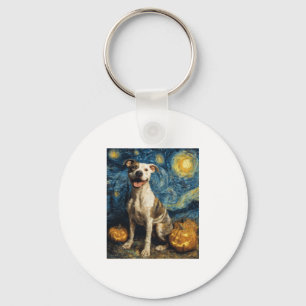 Pit Bull Cute Dog Halloween Jack O Lantern Pumpkin Key Ring