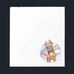 Pit Bull Dog Art | Marble Texture Notepad<br><div class="desc">This is a watercolor painting of a tan pit bull dog with ears that are standing up like bunny ears. The background is a marbled colours of blue and pink.</div>