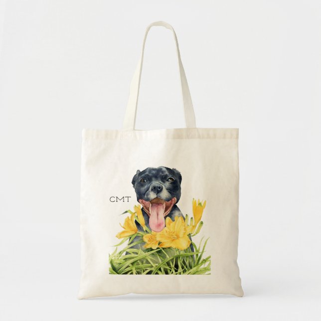 Pit Bull Dog Art | Monogram Tote Bag (Front)