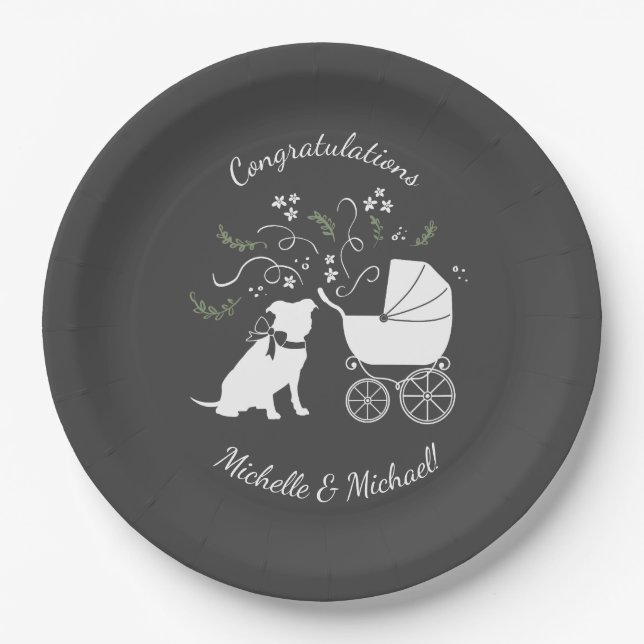 Pit Bull Dog Baby Pitbull Shower Gender Neutral Paper Plate (Front)