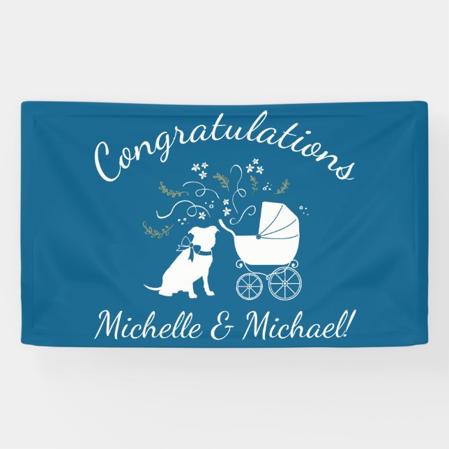 Pit Bull Dog Baby Shower Blue Boy Pitbull Banner (Horizontal)