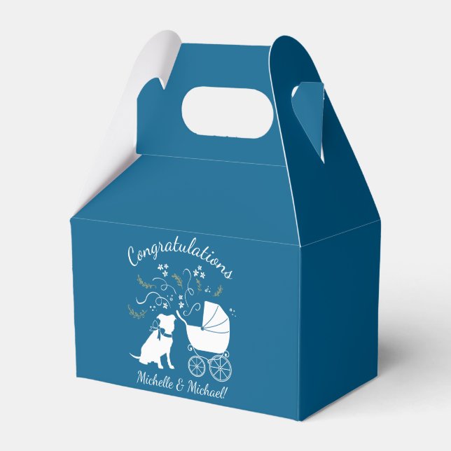 Pit Bull Dog Baby Shower Blue Boy Pitbull Favour Box (Front Side)