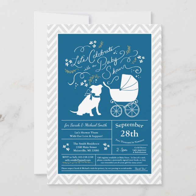 Pit Bull Dog Baby Shower Blue Boy Pitbull Invitation (Front)