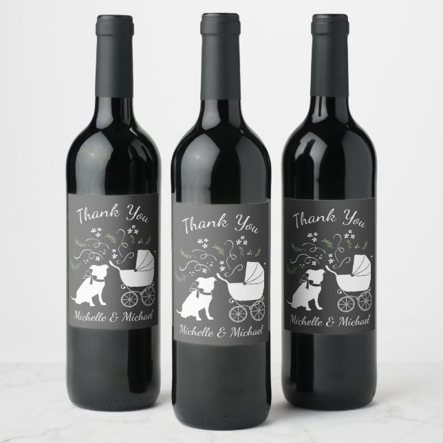 Pit Bull Dog Baby Shower Gender Neutral Pitbull Wine Label (Bottles)