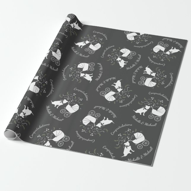 Pit Bull Dog Baby Shower Gender Neutral Pitbull Wrapping Paper (Unrolled)