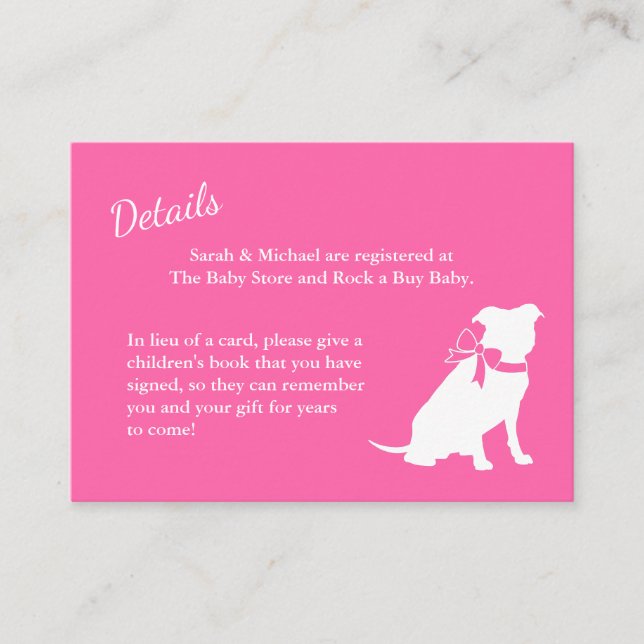 Pit Bull Dog Baby Shower Pink Girl Pitbull Enclosure Card (Front)