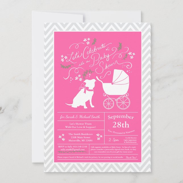 Pit Bull Dog Baby Shower Pink Girl Pitbull Invitation (Front)