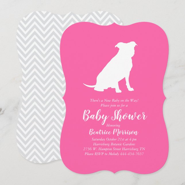 Pit Bull Dog Baby Shower Pink Girl Pitbull Invitation (Front/Back)