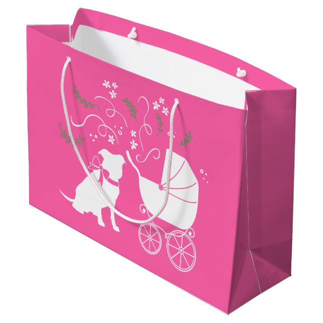 Pit Bull Dog Baby Shower Pink Girl Pitbull Large Gift Bag (Back Angled)
