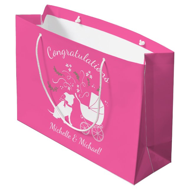 Pit Bull Dog Baby Shower Pink Girl Pitbull Large Gift Bag (Back Angled)