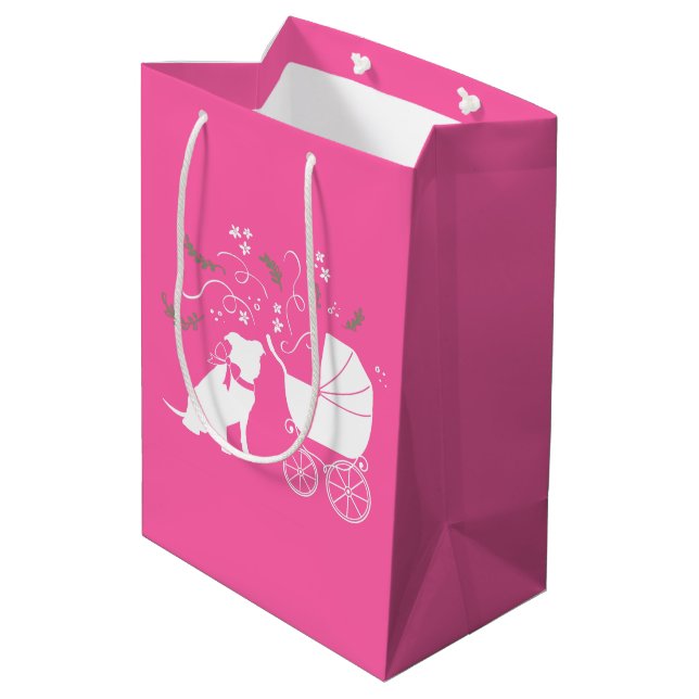 Pit Bull Dog Baby Shower Pink Girl Pitbull Medium Gift Bag (Back Angled)
