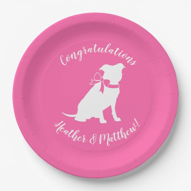 Pit Bull Dog Baby Shower Pink Girl Pitbull Paper Plate (Front)