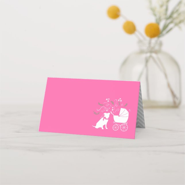 Pit Bull Dog Baby Shower Pink Girl Pitbull Place Card (Front)