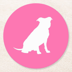 Pit Bull Dog Baby Shower Pink Girl Pitbull Round Paper Coaster