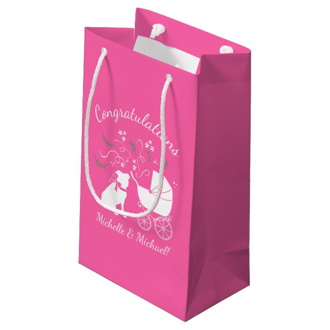 Pit Bull Dog Baby Shower Pink Girl Pitbull Small Gift Bag (Back Angled)