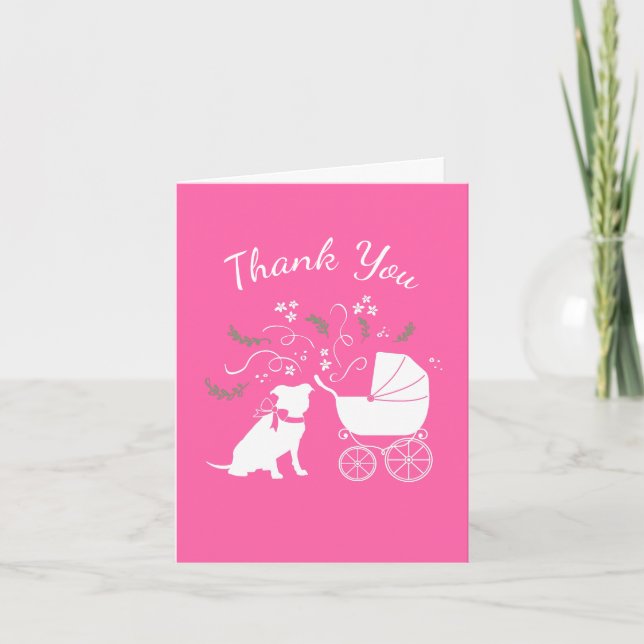 Pit Bull Dog Baby Shower Pink Girl Pitbull Thank You Card (Front)