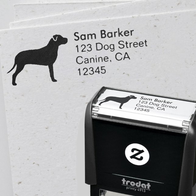 Pit Bull Dog Breed Silhouette Return Address Self-inking Stamp (Creator Uploaded)