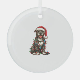 Pit bull Dog Christmas Lights Santa Hat Xmas Snow Glass Tree Decoration