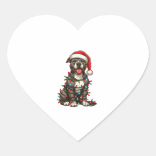 Pit bull Dog Christmas Lights Santa Hat Xmas Snow  Heart Sticker