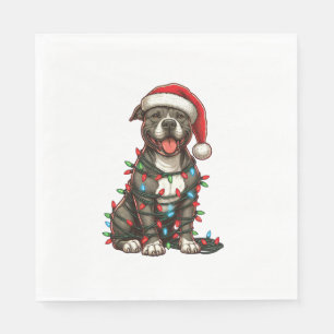 Pit bull Dog Christmas Lights Santa Hat Xmas Snow  Napkin