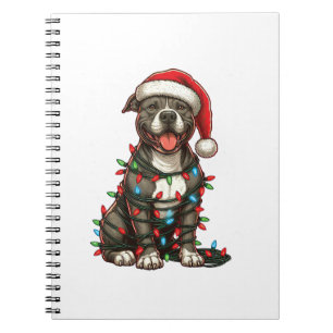 Pit bull Dog Christmas Lights Santa Hat Xmas Snow Notebook