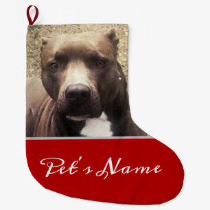 Pit Bull Dog Custom Pet Photo Customized Large Christmas Stocking