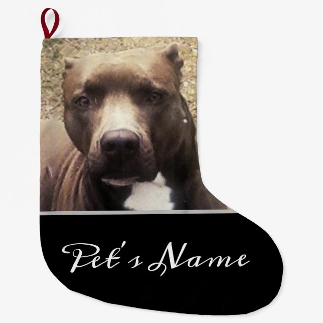 Pit Bull Dog Custom Pet Photo Personalised Large Christmas Stocking (Front)
