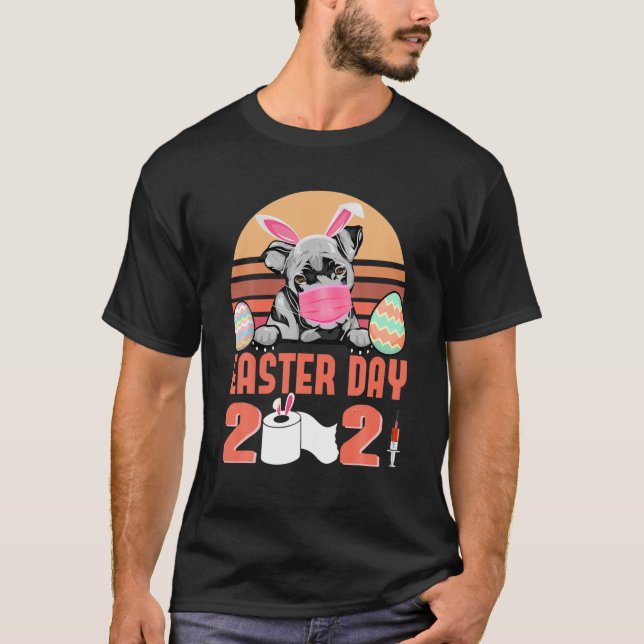 Pit Bull Dog Face Mask Rabbit Bunny Egg Easter Day T-Shirt (Front)