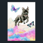 Pit Bull Dog Fantasy Watercolor Pop Art Poster<br><div class="desc">This is a whimsical watercolor illustration of a black pit bull dog jumping out of the rainbow coloured clouds. There are pretty butterflies flying around the dog. Pop art design for dog lovers.</div>