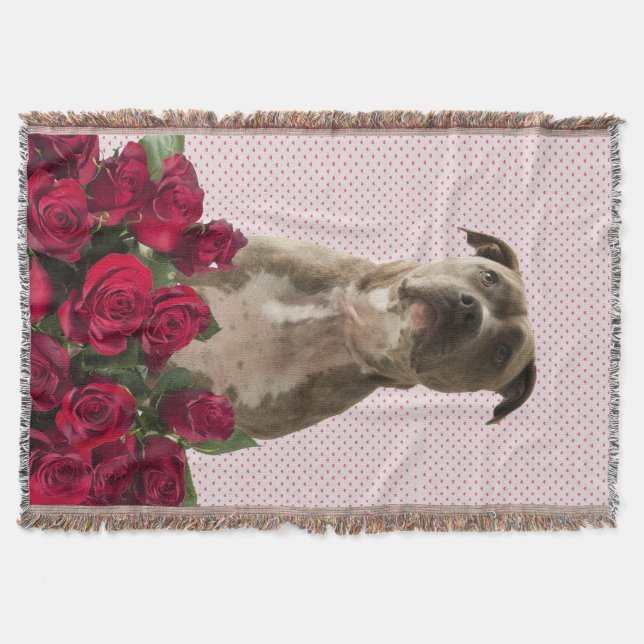 Pit Bull Dog  Floral Photo Throw Blanket (Front)