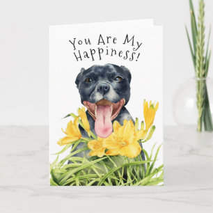 Pit Bull Dog & Flower Art   You Are My Happiness Card